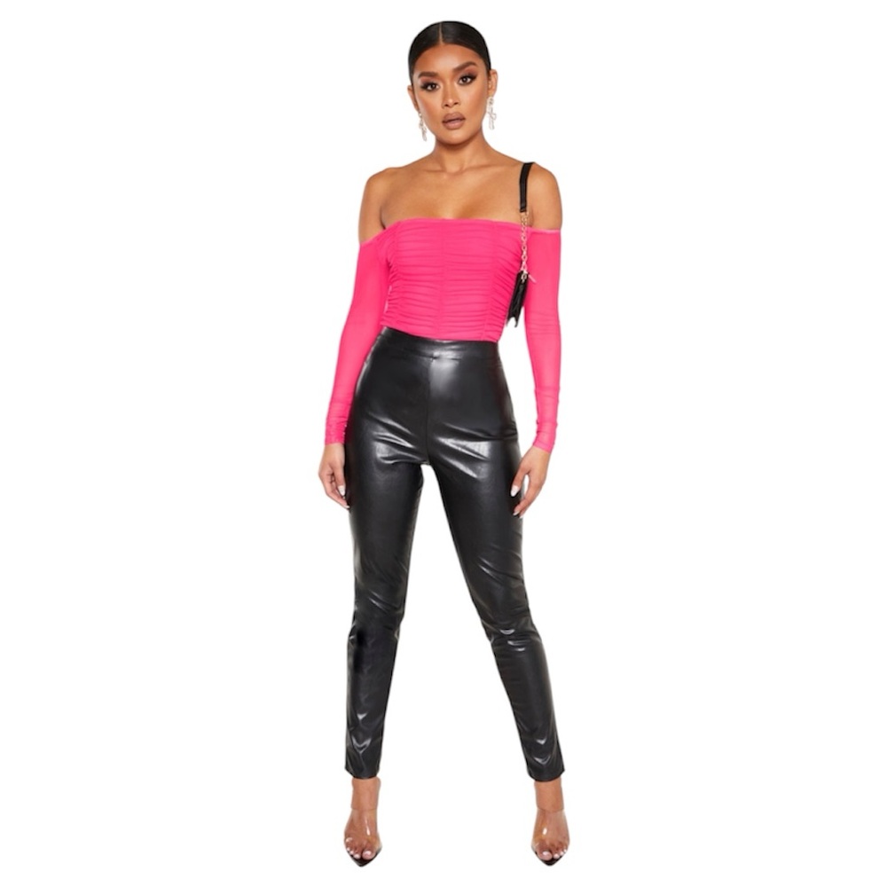 Pretty Little Thing Mesh Ruched Panel Bardot Bodysuit
